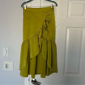 Anthropologie Asymmetrical Ruffle Skirt in Olive Green M